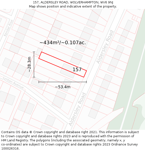 157, ALDERSLEY ROAD, WOLVERHAMPTON, WV6 9NJ: Plot and title map