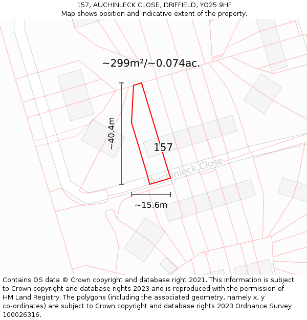 157, AUCHINLECK CLOSE, DRIFFIELD, YO25 9HF: Plot and title map