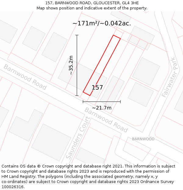 157, BARNWOOD ROAD, GLOUCESTER, GL4 3HE: Plot and title map