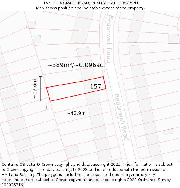 157, BEDONWELL ROAD, BEXLEYHEATH, DA7 5PU: Plot and title map