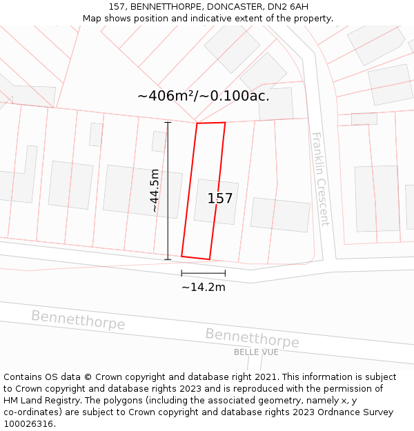 157, BENNETTHORPE, DONCASTER, DN2 6AH: Plot and title map