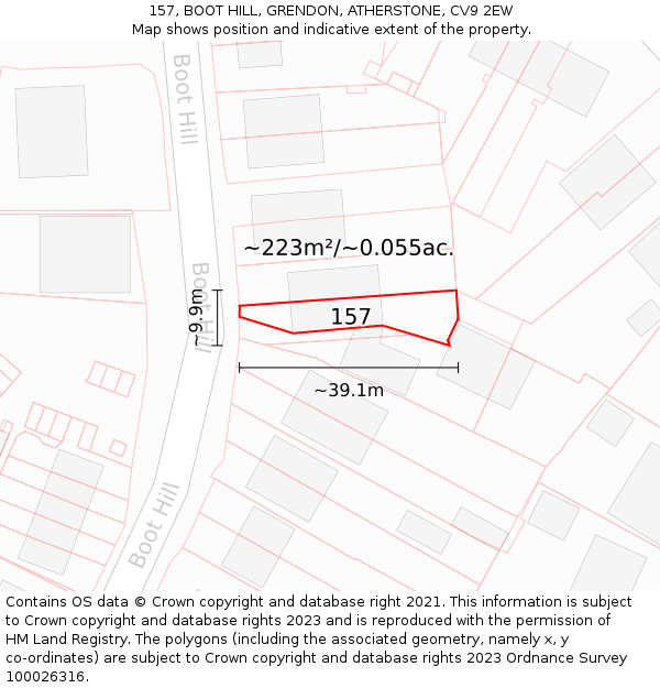 157, BOOT HILL, GRENDON, ATHERSTONE, CV9 2EW: Plot and title map