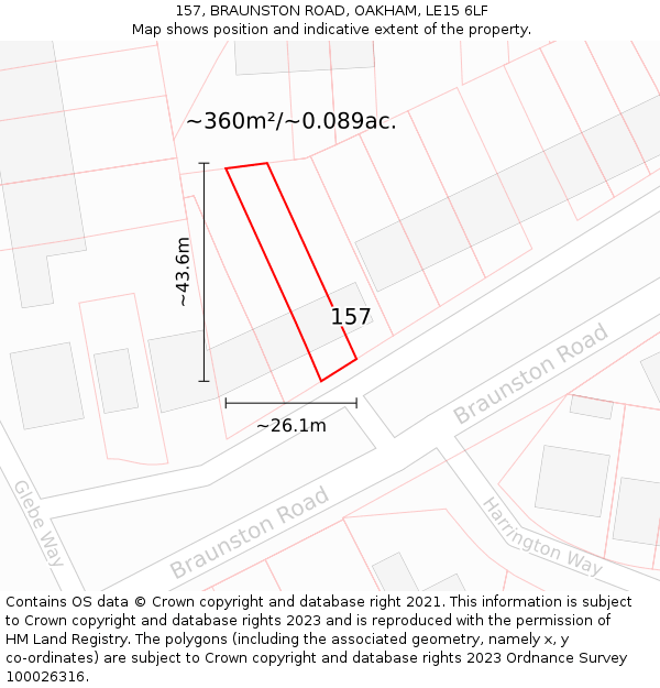 157, BRAUNSTON ROAD, OAKHAM, LE15 6LF: Plot and title map