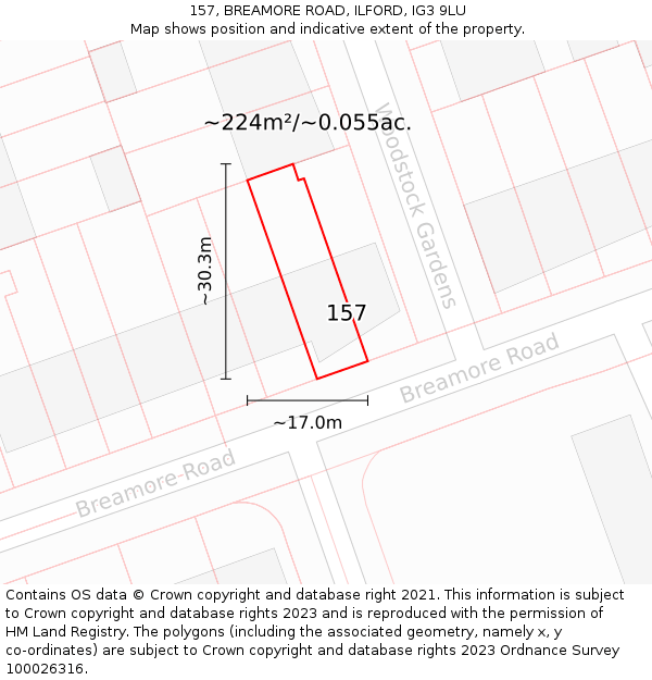 157, BREAMORE ROAD, ILFORD, IG3 9LU: Plot and title map