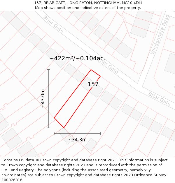 157, BRIAR GATE, LONG EATON, NOTTINGHAM, NG10 4DH: Plot and title map