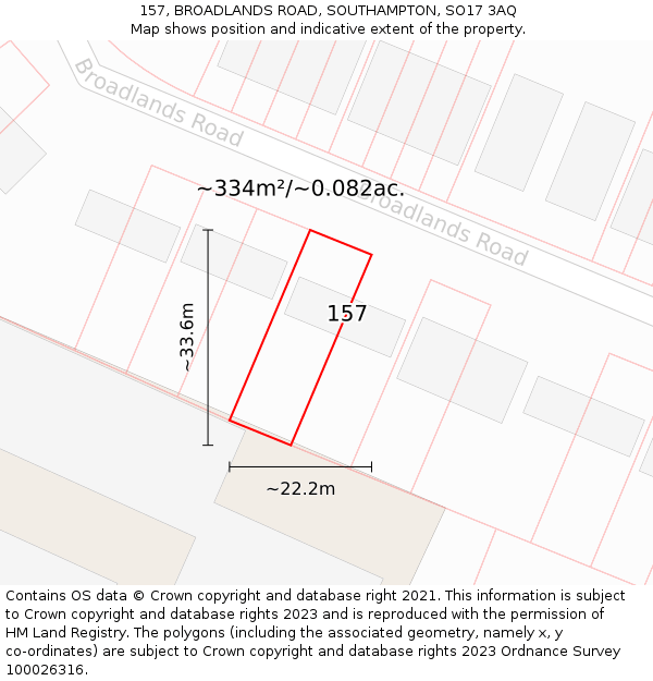 157, BROADLANDS ROAD, SOUTHAMPTON, SO17 3AQ: Plot and title map