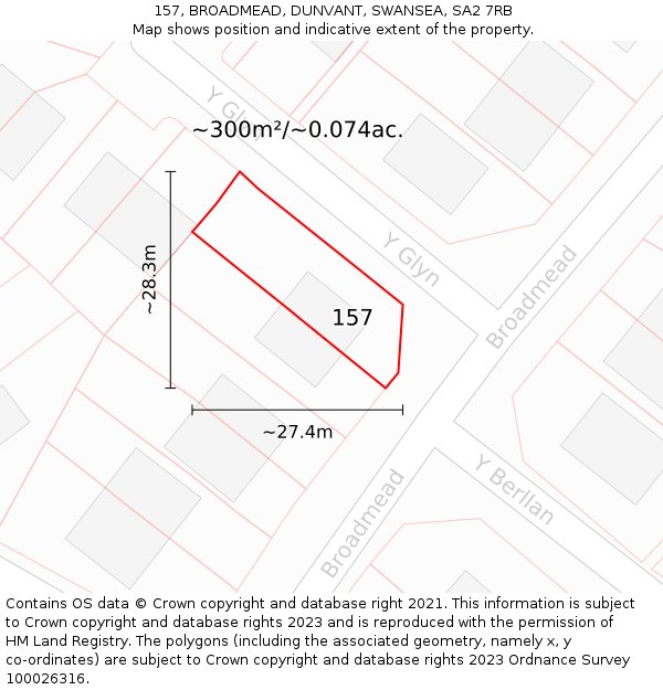 157, BROADMEAD, DUNVANT, SWANSEA, SA2 7RB: Plot and title map