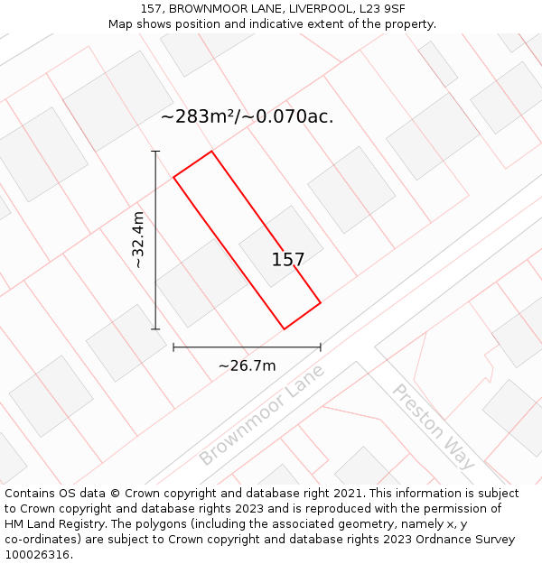 157, BROWNMOOR LANE, LIVERPOOL, L23 9SF: Plot and title map