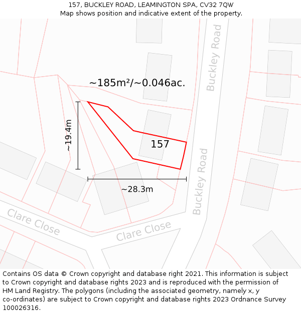 157, BUCKLEY ROAD, LEAMINGTON SPA, CV32 7QW: Plot and title map