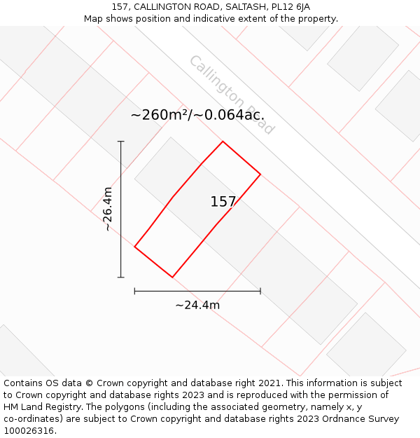157, CALLINGTON ROAD, SALTASH, PL12 6JA: Plot and title map