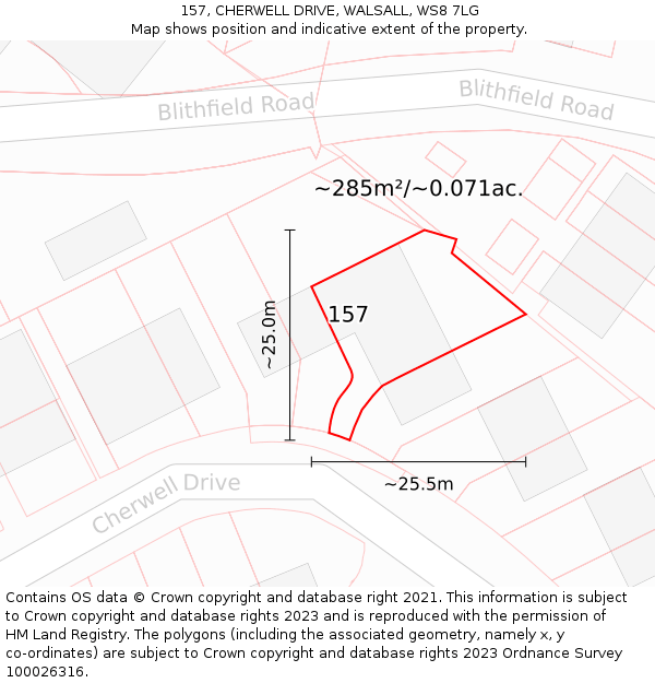 157, CHERWELL DRIVE, WALSALL, WS8 7LG: Plot and title map