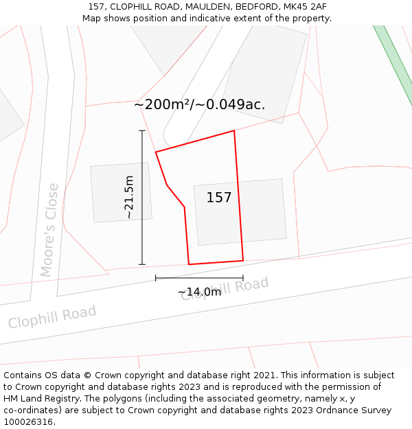 157, CLOPHILL ROAD, MAULDEN, BEDFORD, MK45 2AF: Plot and title map