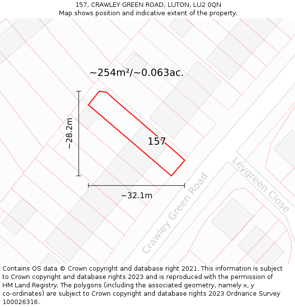 157, CRAWLEY GREEN ROAD, LUTON, LU2 0QN: Plot and title map
