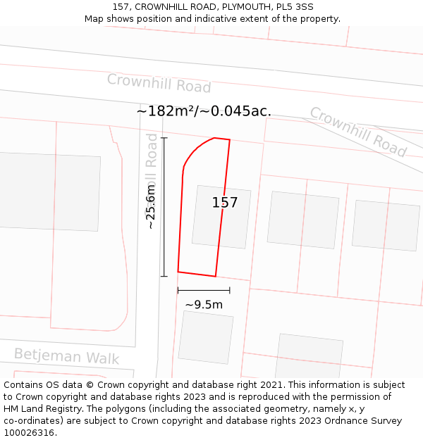 157, CROWNHILL ROAD, PLYMOUTH, PL5 3SS: Plot and title map