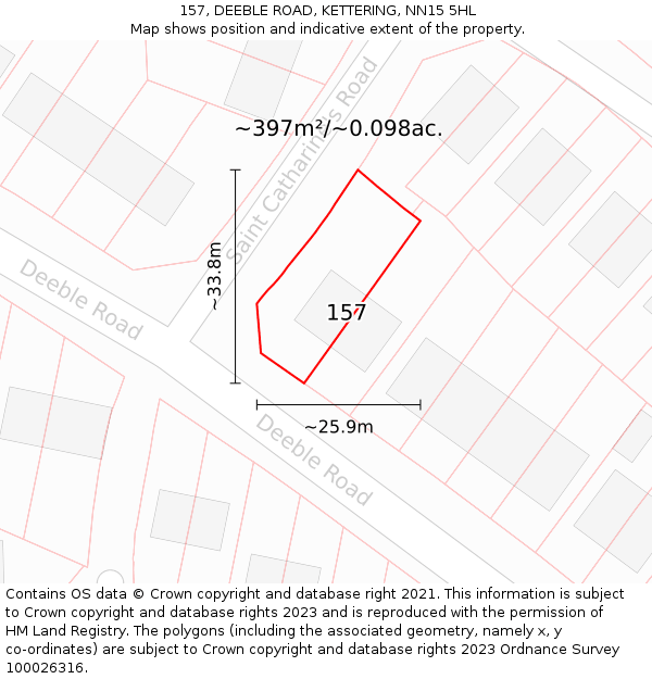 157, DEEBLE ROAD, KETTERING, NN15 5HL: Plot and title map