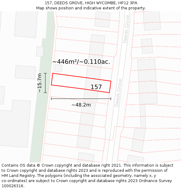 157, DEEDS GROVE, HIGH WYCOMBE, HP12 3PA: Plot and title map