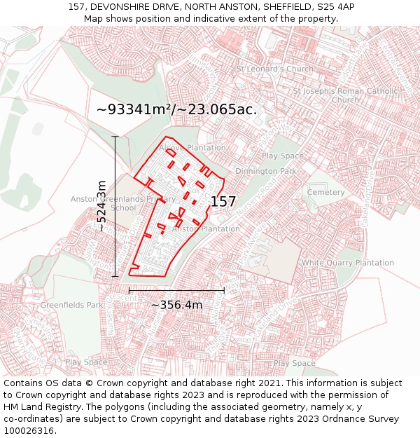 157, DEVONSHIRE DRIVE, NORTH ANSTON, SHEFFIELD, S25 4AP: Plot and title map
