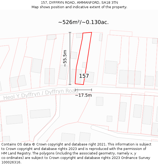 157, DYFFRYN ROAD, AMMANFORD, SA18 3TN: Plot and title map