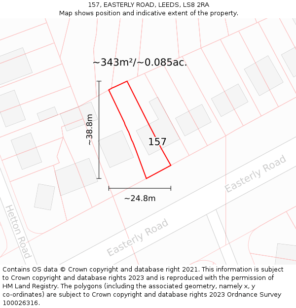 157, EASTERLY ROAD, LEEDS, LS8 2RA: Plot and title map