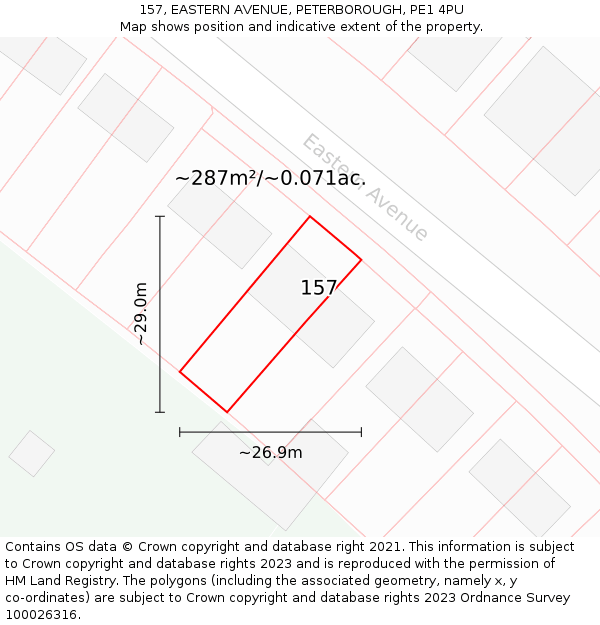 157, EASTERN AVENUE, PETERBOROUGH, PE1 4PU: Plot and title map