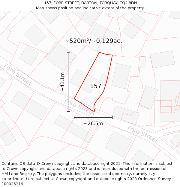 157, FORE STREET, BARTON, TORQUAY, TQ2 8DN: Plot and title map
