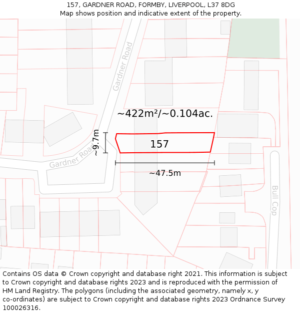 157, GARDNER ROAD, FORMBY, LIVERPOOL, L37 8DG: Plot and title map