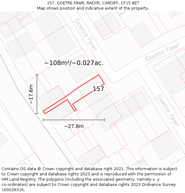 157, GOETRE FAWR, RADYR, CARDIFF, CF15 8ET: Plot and title map