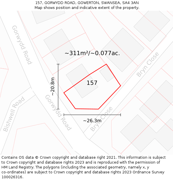 157, GORWYDD ROAD, GOWERTON, SWANSEA, SA4 3AN: Plot and title map