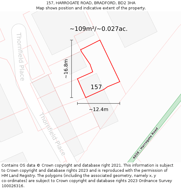 157, HARROGATE ROAD, BRADFORD, BD2 3HA: Plot and title map