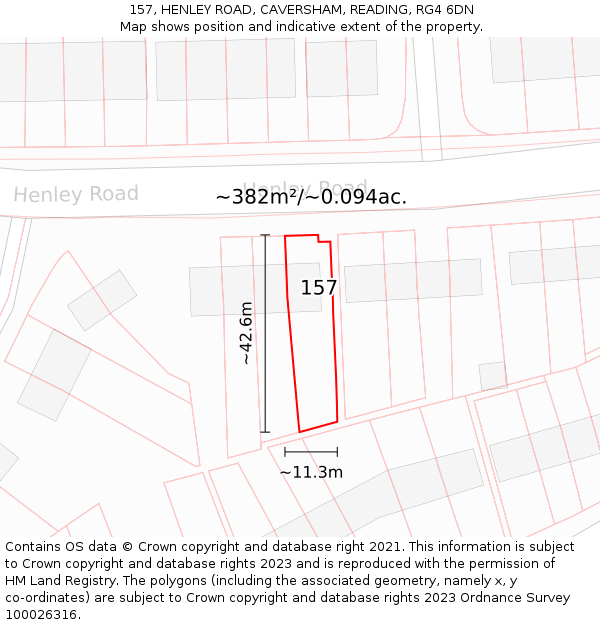 157, HENLEY ROAD, CAVERSHAM, READING, RG4 6DN: Plot and title map