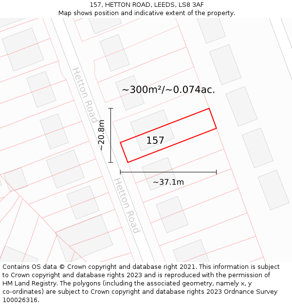157, HETTON ROAD, LEEDS, LS8 3AF: Plot and title map