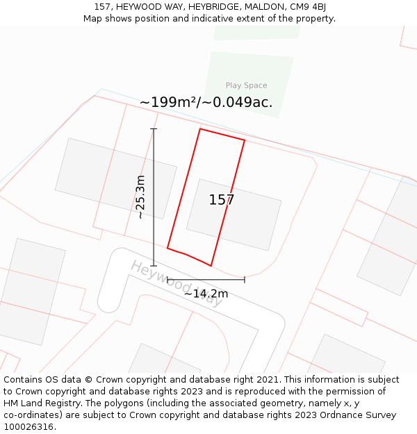 157, HEYWOOD WAY, HEYBRIDGE, MALDON, CM9 4BJ: Plot and title map