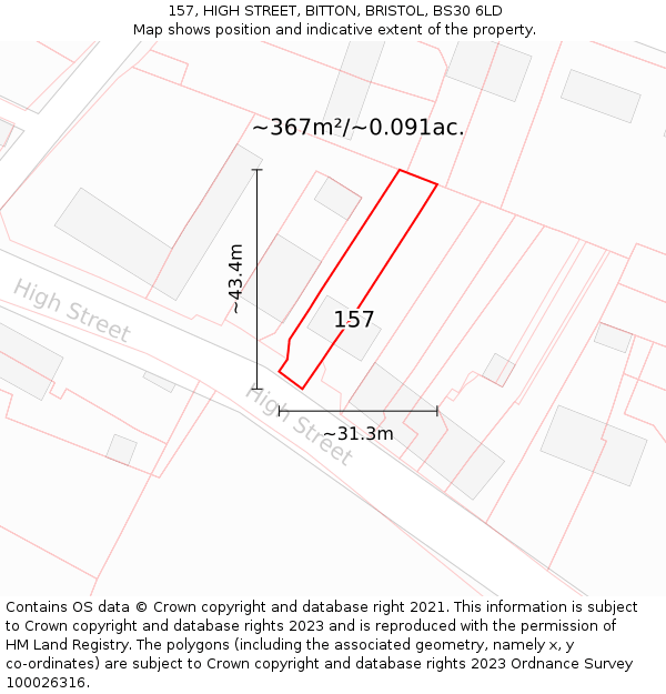 157, HIGH STREET, BITTON, BRISTOL, BS30 6LD: Plot and title map