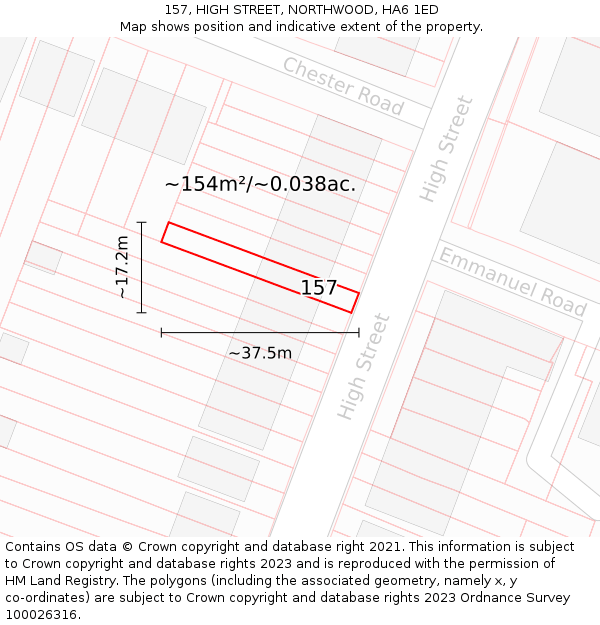 157, HIGH STREET, NORTHWOOD, HA6 1ED: Plot and title map