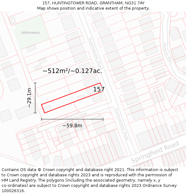 157, HUNTINGTOWER ROAD, GRANTHAM, NG31 7AY: Plot and title map