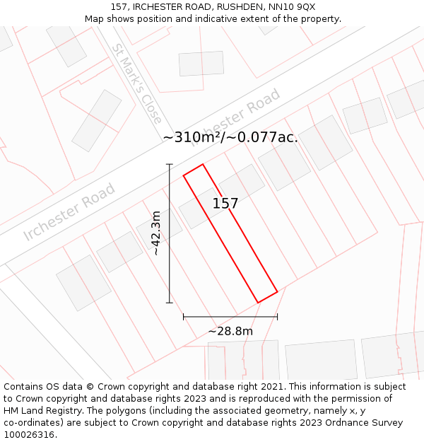 157, IRCHESTER ROAD, RUSHDEN, NN10 9QX: Plot and title map