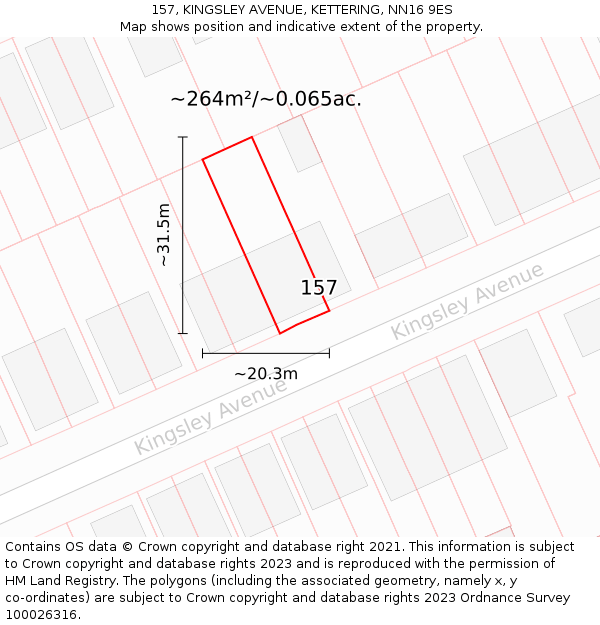 157, KINGSLEY AVENUE, KETTERING, NN16 9ES: Plot and title map