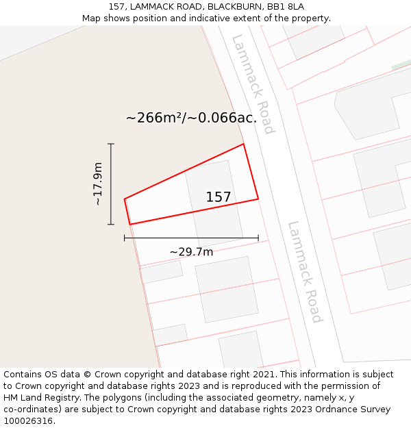 157, LAMMACK ROAD, BLACKBURN, BB1 8LA: Plot and title map