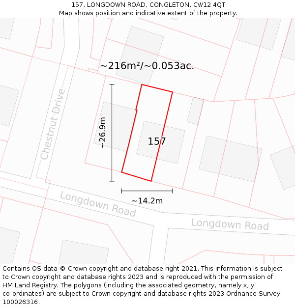 157, LONGDOWN ROAD, CONGLETON, CW12 4QT: Plot and title map