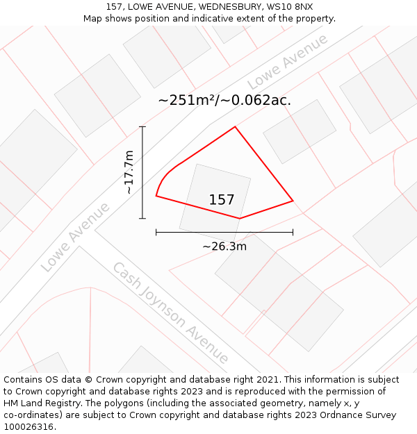 157, LOWE AVENUE, WEDNESBURY, WS10 8NX: Plot and title map