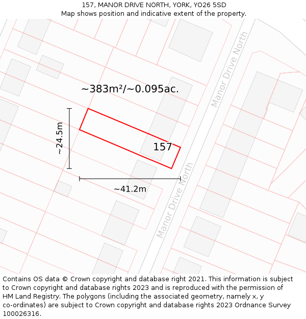 157, MANOR DRIVE NORTH, YORK, YO26 5SD: Plot and title map