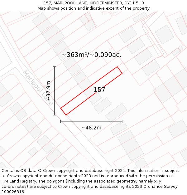 157, MARLPOOL LANE, KIDDERMINSTER, DY11 5HR: Plot and title map