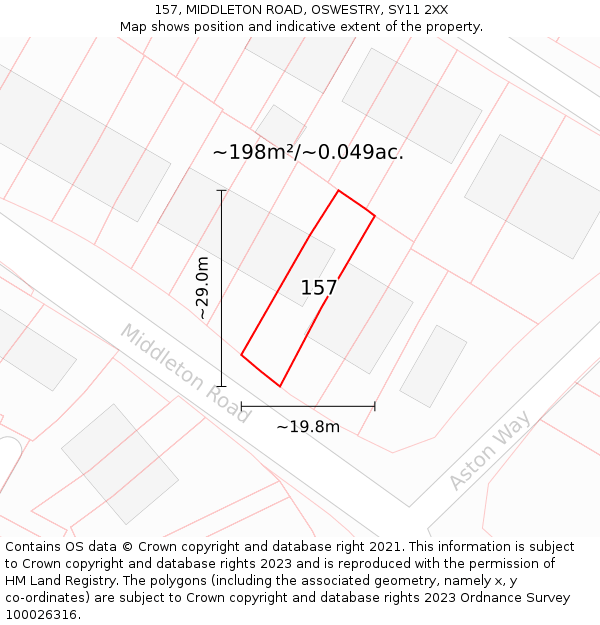 157, MIDDLETON ROAD, OSWESTRY, SY11 2XX: Plot and title map