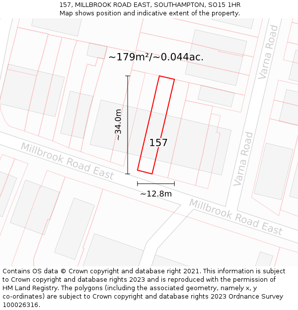 157, MILLBROOK ROAD EAST, SOUTHAMPTON, SO15 1HR: Plot and title map