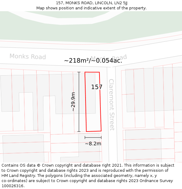 157, MONKS ROAD, LINCOLN, LN2 5JJ: Plot and title map