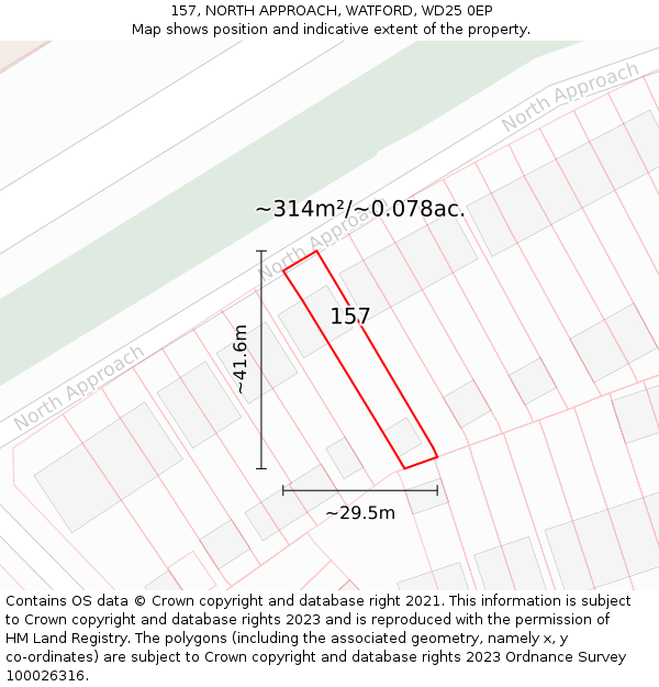 157, NORTH APPROACH, WATFORD, WD25 0EP: Plot and title map