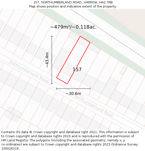 157, NORTHUMBERLAND ROAD, HARROW, HA2 7RB: Plot and title map