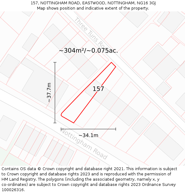 157, NOTTINGHAM ROAD, EASTWOOD, NOTTINGHAM, NG16 3GJ: Plot and title map
