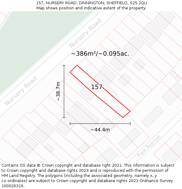 157, NURSERY ROAD, DINNINGTON, SHEFFIELD, S25 2QU: Plot and title map