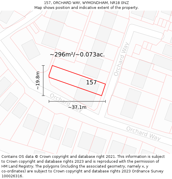 157, ORCHARD WAY, WYMONDHAM, NR18 0NZ: Plot and title map